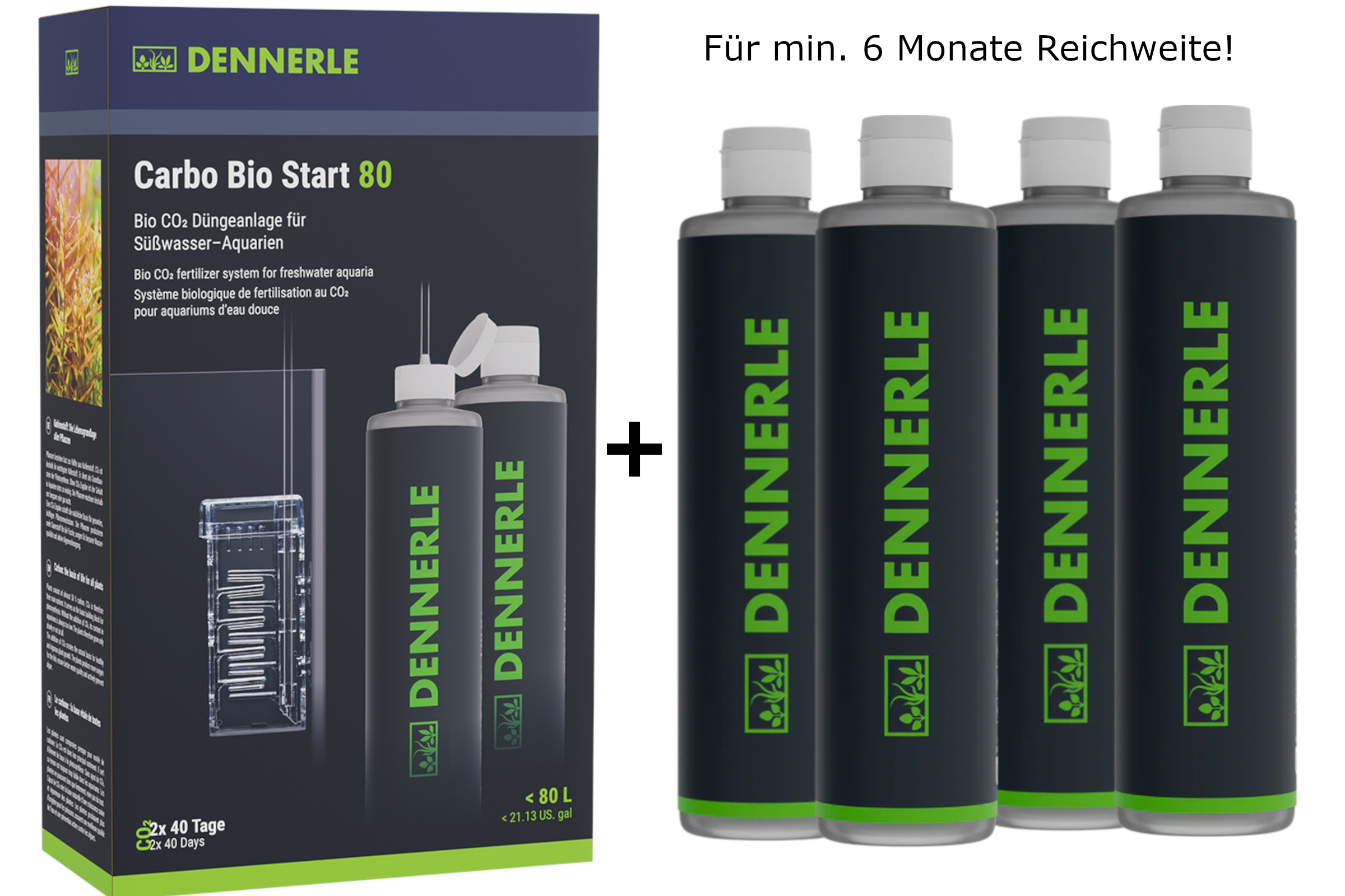 Dennerle Carbo Bio Start 80 mit 4 Nachfüllflaschen